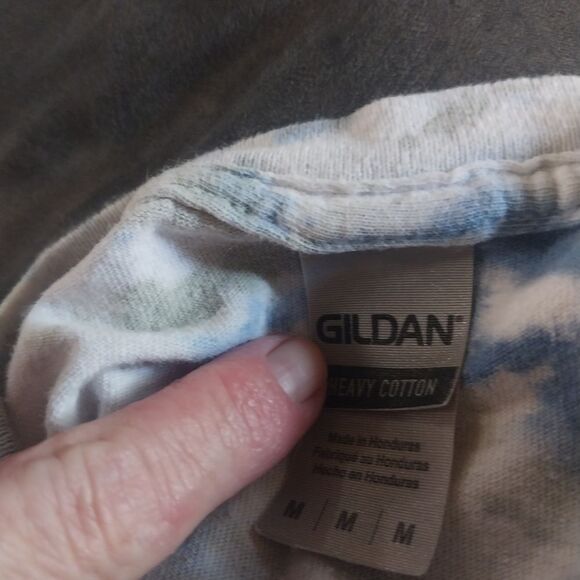 Gildan White and Blue Tie-Dye Cotton Tee - Picture 3 of 3